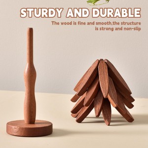 Wooden Trivets for Hot Dishes, Tree Shape Trivet Set, 4 Walnut Wood + 1 Stand stored Like a Christmas Tree,Foldable Kitchen Wooden Trivet,for Hot Dishes、Pot、Bowl、Teapot、Hot Pot Holder(Walnut Wood)