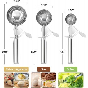 Cookie Scoops Set of 3 Ice Cream Scoop with Trigger 18/8 Stainless Steel, 3PCS Different Size Cupcake Scoop for Baking Mashed Potatoes Meatball Watermelon Muffin Batter Measuring (4oz + 2oz + 0.8oz)