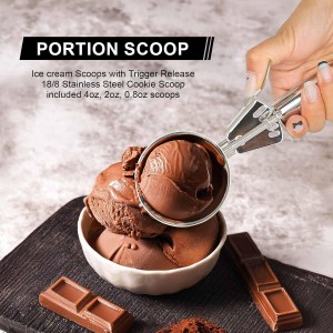Cookie Scoops Set of 3 Ice Cream Scoop with Trigger 18/8 Stainless Steel, 3PCS Different Size Cupcake Scoop for Baking Mashed Potatoes Meatball Watermelon Muffin Batter Measuring (4oz + 2oz + 0.8oz)