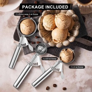Cookie Scoops Set of 3 Ice Cream Scoop with Trigger 18/8 Stainless Steel, 3PCS Different Size Cupcake Scoop for Baking Mashed Potatoes Meatball Watermelon Muffin Batter Measuring (4oz + 2oz + 0.8oz)