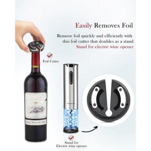 Electric Wine Opener Tomentific, Rechargeable Automatic Wine Corkscrew Bottle Opener With Foil Cutter, Type-C Charging Wine Openers With LED Light For Home Party Wedding Gifts (Stainless Steel)