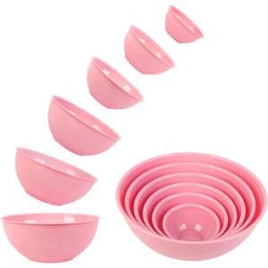 BoxedHome BPA Free Plastic Round Mixing Bowl with Lids, 12 Pack Nesting Bowls with Lids Set, Microwave and Dishwasher Safe Prep & Serving Bowls Great for Mixing, Baking, Serving (Pink, 12pcs)