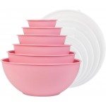 BoxedHome BPA Free Plastic Round Mixing Bowl with Lids, 12 Pack Nesting Bowls with Lids Set, Microwave and Dishwasher Safe Prep & Serving Bowls Great for Mixing, Baking, Serving (Pink, 12pcs)