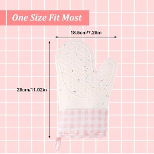 Wanheart Silicone Oven Mitts Heat Resistant, Non Slip Baking Mittens with Cotton Lining, Cute Confetti Pink Kitchen Decor for Cooking, 2-Pack