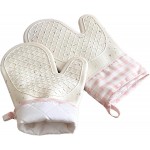 Wanheart Silicone Oven Mitts Heat Resistant, Non Slip Baking Mittens with Cotton Lining, Cute Confetti Pink Kitchen Decor for Cooking, 2-Pack