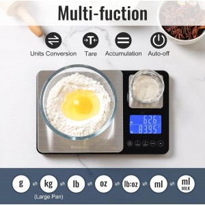 KitchenTour Dual Platform Digital Kitchen Scale with Total Weight Function - 500g/0.1g & 15kg/1g - Accurate for Cooking and Baking Black