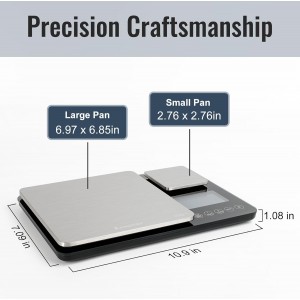 KitchenTour Dual Platform Digital Kitchen Scale with Total Weight Function - 500g/0.1g & 15kg/1g - Accurate for Cooking and Baking Black