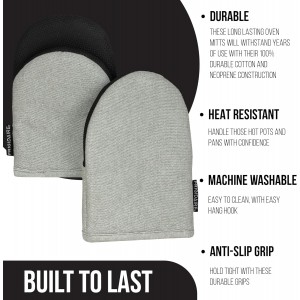Frigidaire Sasha 2-Pack Cotton and Neoprene Mini Oven Mitts, Heat Resistant, Anti-Slip, Machine Washable, 5.25
