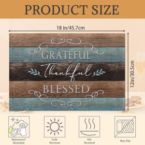 Thankful Grateful Blessed Placemats Set of 6 Place Mats for Kitchen Table Washable Farmhouse Linen Table Mats Dining Decoration 12x18 Inch