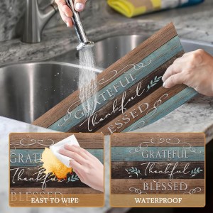 Thankful Grateful Blessed Placemats Set of 6 Place Mats for Kitchen Table Washable Farmhouse Linen Table Mats Dining Decoration 12x18 Inch
