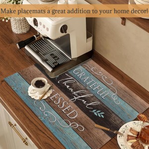 Thankful Grateful Blessed Placemats Set of 6 Place Mats for Kitchen Table Washable Farmhouse Linen Table Mats Dining Decoration 12x18 Inch