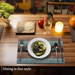 Thankful Grateful Blessed Placemats Set of 6 Place Mats for Kitchen Table Washable Farmhouse Linen Table Mats Dining Decoration 12x18 Inch