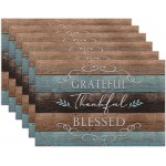Thankful Grateful Blessed Placemats Set of 6 Place Mats for Kitchen Table Washable Farmhouse Linen Table Mats Dining Decoration 12x18 Inch