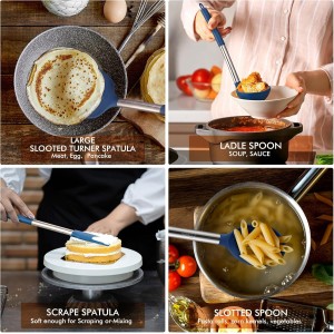 HOTEC 446°F Heat Resistant Silicone Kitchen Utensils, BPA Free Cooking Utensil Set, Spatula Set, Kitchen Gadgets, with Stainless Steel Utensils Holder, Dishwasher Safe, 14pcs Classic Blue