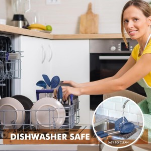 HOTEC 446°F Heat Resistant Silicone Kitchen Utensils, BPA Free Cooking Utensil Set, Spatula Set, Kitchen Gadgets, with Stainless Steel Utensils Holder, Dishwasher Safe, 14pcs Classic Blue