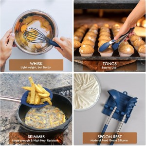 HOTEC 446°F Heat Resistant Silicone Kitchen Utensils, BPA Free Cooking Utensil Set, Spatula Set, Kitchen Gadgets, with Stainless Steel Utensils Holder, Dishwasher Safe, 14pcs Classic Blue