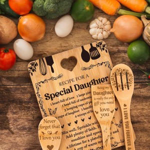 Gifts for Daughter - "Recipe for a Special Daughter" Daughter Birthday Gifts Cutting Board Set, Bamboo-Made Engraved Utensil Set Birthday Gifts for Daughter, Daughter Gifts