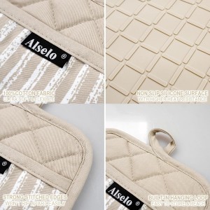 Silicone Pot Holders Set of 3 Heat Resistant & Non Slip Potholders, Professional Oven Hot Pads with Pockets Mitts for Kitchen Cooking Baking Barbecue (Khaki, 3)