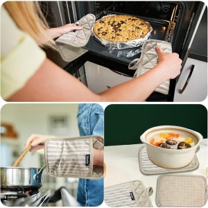 Silicone Pot Holders Set of 3 Heat Resistant & Non Slip Potholders, Professional Oven Hot Pads with Pockets Mitts for Kitchen Cooking Baking Barbecue (Khaki, 3)