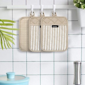 Silicone Pot Holders Set of 3 Heat Resistant & Non Slip Potholders, Professional Oven Hot Pads with Pockets Mitts for Kitchen Cooking Baking Barbecue (Khaki, 3)