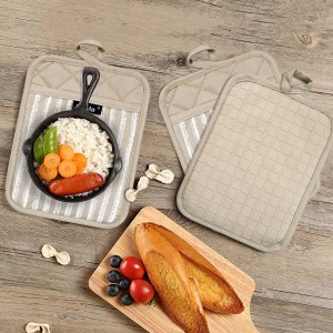 Silicone Pot Holders Set of 3 Heat Resistant & Non Slip Potholders, Professional Oven Hot Pads with Pockets Mitts for Kitchen Cooking Baking Barbecue (Khaki, 3)