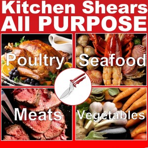 Heavy Duty Poultry Scissors - All Purpose Kitchen Shears for Chicken, Fish & Meat - Easily Separable, Dishwasher Safe (Red)