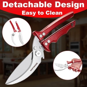 Heavy Duty Poultry Scissors - All Purpose Kitchen Shears for Chicken, Fish & Meat - Easily Separable, Dishwasher Safe (Red)
