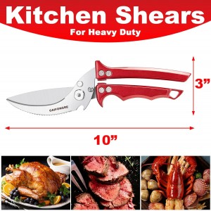 Heavy Duty Poultry Scissors - All Purpose Kitchen Shears for Chicken, Fish & Meat - Easily Separable, Dishwasher Safe (Red)