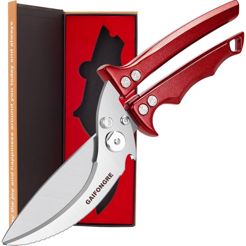 Heavy Duty Poultry Scissors - All Purpose Kitchen Shears for Chicken, Fish & Meat - Easily Separable, Dishwasher Safe (Red)