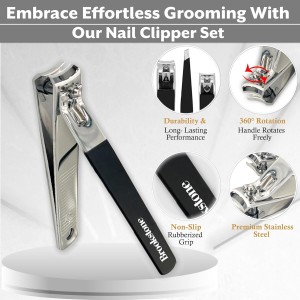 Brookstone Nail Clippers Set - Premium Stainless Steel Nail Clipper and Nail Cutter with Rubberized Non-Slip Grip, Includes Case and Tweezer, Two Nail Clippers for Precision Grooming