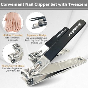 Brookstone Nail Clippers Set - Premium Stainless Steel Nail Clipper and Nail Cutter with Rubberized Non-Slip Grip, Includes Case and Tweezer, Two Nail Clippers for Precision Grooming