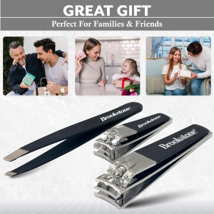 Brookstone Nail Clippers Set - Premium Stainless Steel Nail Clipper and Nail Cutter with Rubberized Non-Slip Grip, Includes Case and Tweezer, Two Nail Clippers for Precision Grooming
