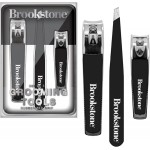 Brookstone Nail Clippers Set - Premium Stainless Steel Nail Clipper and Nail Cutter with Rubberized Non-Slip Grip, Includes Case and Tweezer, Two Nail Clippers for Precision Grooming