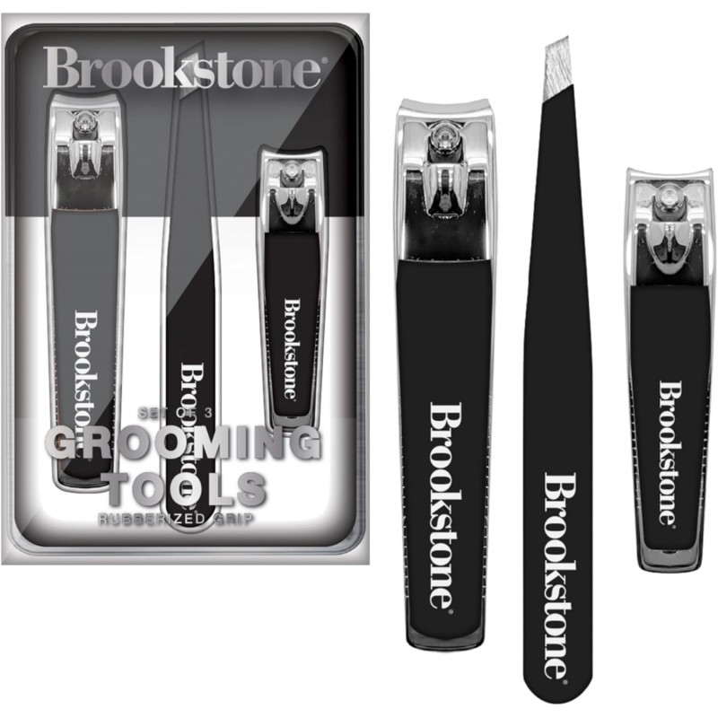 Brookstone Nail Clippers Set - Premium Stainless Steel Nail Clipper and Nail Cutter with Rubberized Non-Slip Grip, Includes Case and Tweezer, Two Nail Clippers for Precision Grooming