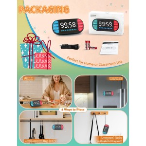 DOOMAY Digital Kitchen Visual Timer: 3.6'' Large LED Display, Magnetic, 3 Brightness, 4 Alarms and Volume, Memory Function, Countdown Count up for Cooking, Classroom, Home Gym, AAA Battery Included