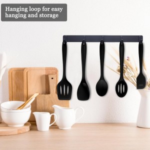 E-far 10 Pieces Silicone Cooking Utensils Set, Heat Resistant Kitchen Utensil Set for Nonstick Cookware, Kitchen Cooking Tools with Spatula, Spoon, Slotted Turner, Non-Toxic & Dishwasher Safe (Black)