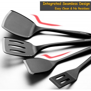 Silicone Spatula Set, 600°F Heat Resistant Silicone Spatula Turner Flipper for Cooking, Non Stick and Non Scratch Kitchen Utensils for Eggs & Pancakes, 4 Pack, Black