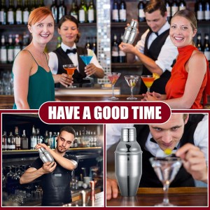 Nitial 9 Pcs Bar Cocktail Shaker Professional Stainless Steel Martini Drink Mixer Built-in Strainer for Bartending No Leaks Boston Shaker for Bar Party Drink Tool(Silver,11.8 oz)