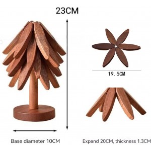 Walnut Tree Table Mat,Wooden Table Mat Tree,Foldable Trivets for Hot Dishes,Non-Slip Heat Insulated Folding Wood Table Plate Mat (Walnut)