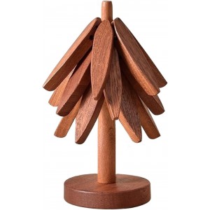 Walnut Tree Table Mat,Wooden Table Mat Tree,Foldable Trivets for Hot Dishes,Non-Slip Heat Insulated Folding Wood Table Plate Mat (Walnut)