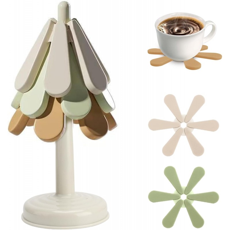 Tree Coasters Set of 3, Silicone Tree Trivets for Hot Dishes, Kitchen, Office Desk, Restaurant Cafe Coaster or Decoration