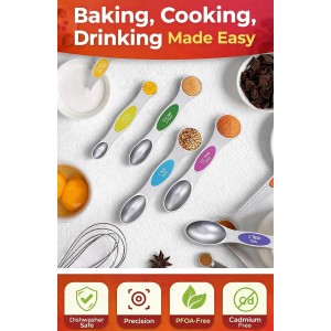 Premium Magnetic Measuring Spoons Set|Strong N52 Magnets|Heavy Duty Stainless Steel|Dual-Sided for Spice Jar & Liquid Measuring|Dishwasher Safe|7 Spoons with Leveler for Baking & Cooking (Colorful)