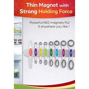 Premium Magnetic Measuring Spoons Set|Strong N52 Magnets|Heavy Duty Stainless Steel|Dual-Sided for Spice Jar & Liquid Measuring|Dishwasher Safe|7 Spoons with Leveler for Baking & Cooking (Colorful)