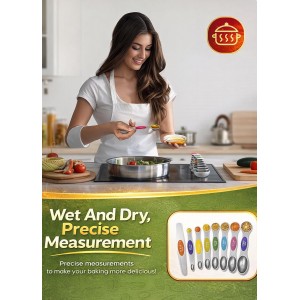 Premium Magnetic Measuring Spoons Set|Strong N52 Magnets|Heavy Duty Stainless Steel|Dual-Sided for Spice Jar & Liquid Measuring|Dishwasher Safe|7 Spoons with Leveler for Baking & Cooking (Colorful)