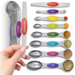 Premium Magnetic Measuring Spoons Set|Strong N52 Magnets|Heavy Duty Stainless Steel|Dual-Sided for Spice Jar & Liquid Measuring|Dishwasher Safe|7 Spoons with Leveler for Baking & Cooking (Colorful)