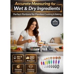 Magnetic Measuring Cups and Spoons Set304 Stainless Steel Dual Scale Set of 15, Strong N52 Magnetic Nesting Design with Leveler, for Dry&Liquid Ingredients, Dishwasher Safe(Colorful)