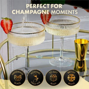 VEMACITY - Luxury Espresso Martini Gifts | Gold Cocktail Shaker Set + 2 Espresso Martini Glasses - Cocktail Kit with Built-in Strainer & Ribbed Martini Glasses (10oz) | Drink Shakers Cocktail