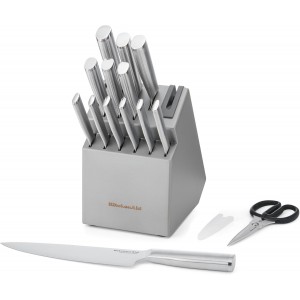 KitchenAid Gourmet Knife Block Set with Built-in Sharpener, 15-Piece, Stainless Steel