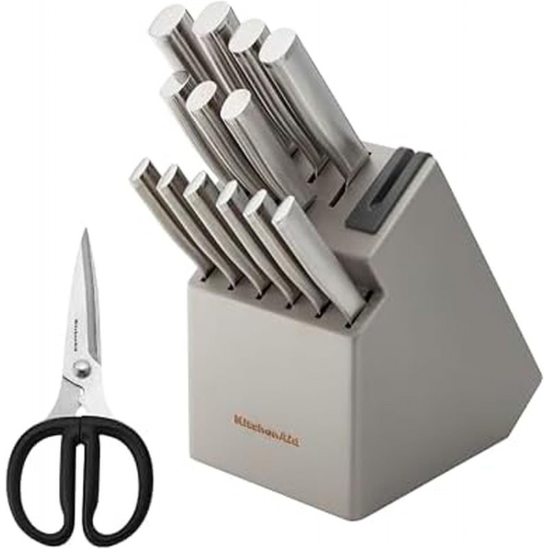 KitchenAid Gourmet Knife Block Set with Built-in Sharpener, 15-Piece, Stainless Steel