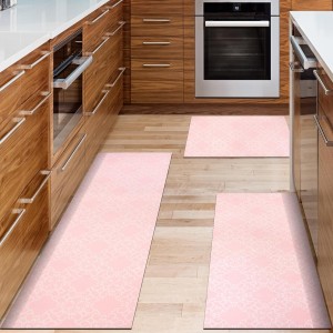 Kitchen Rugs Sets of 3 Non Slip Washable Pink Kitchen Mats for Floor 3 Piece Set Kitchen Rug Set Runner Rugs Absorbent for Hallways Home Party Decoration...